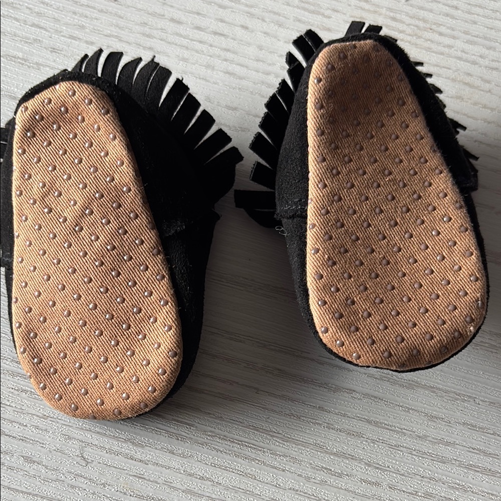 Black Suede Fringe Moccasins - Picture 4 of 5